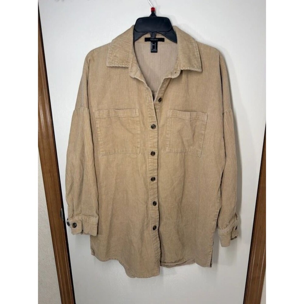 Corduroy Shacket Forever 21 Women's Sm 3/4 sleeve oversize fall khaki neutral